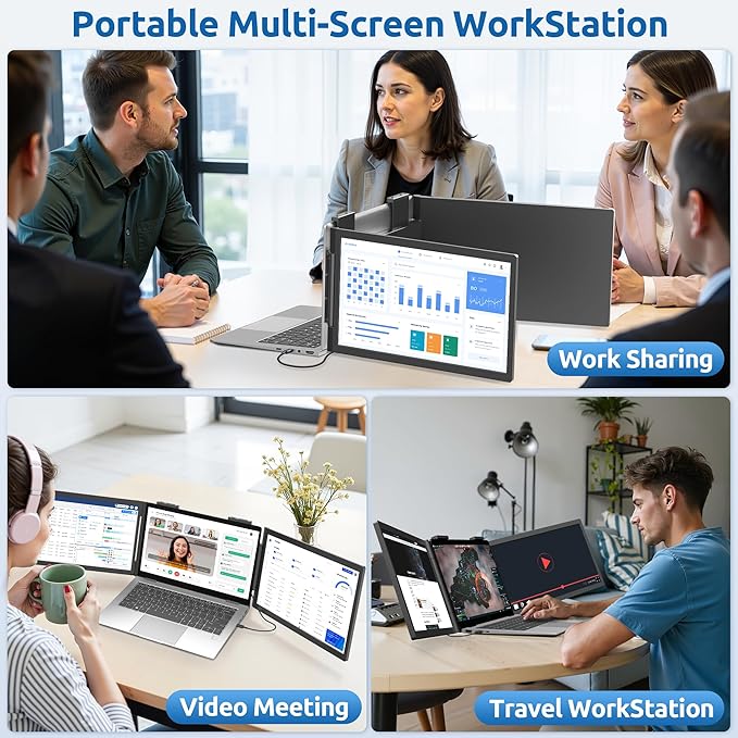 MAGICRAVEN Dual Laptop Screen Extender with Bag, 14" 1080P Portable Monitor, Type-C (No HDMI) Plug and Play for 13.3" - 16.1" Laptops, Attachment Display for Windows/MacOS/Chrome Laptop Phone