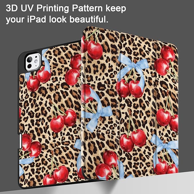 DONGKE Case for iPad Pro 11 inch (M5 2025 / M4 2024, 6th & 5th Generation) – [Built-in Pencil Holder] Ultra Slim PU Leather Trifold Stand Cover with Soft TPU Back, Auto Wake/Sleep, Leopard