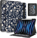 Uppuppy for iPad Air 13 Inch Case M3 2025/M2 2024, for iPad Pro 12.9 Case 6th/5th/4th/3rd Gen - Women Girls Cute Embroidered Folio Stand Cover with Pencil Holder & Card Slot Design Girly Kawaii Flower