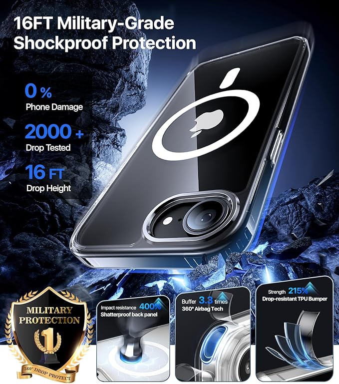 Eastinbox Magnetic Shockproof for iPhone 17e & iPhone 16e Case [Compatible with MagSafe] [Military-Grade Protection] Anti-Yellowing, Matte Protective Phone Case for iPhone 17 e/16 e 6.1", Clear