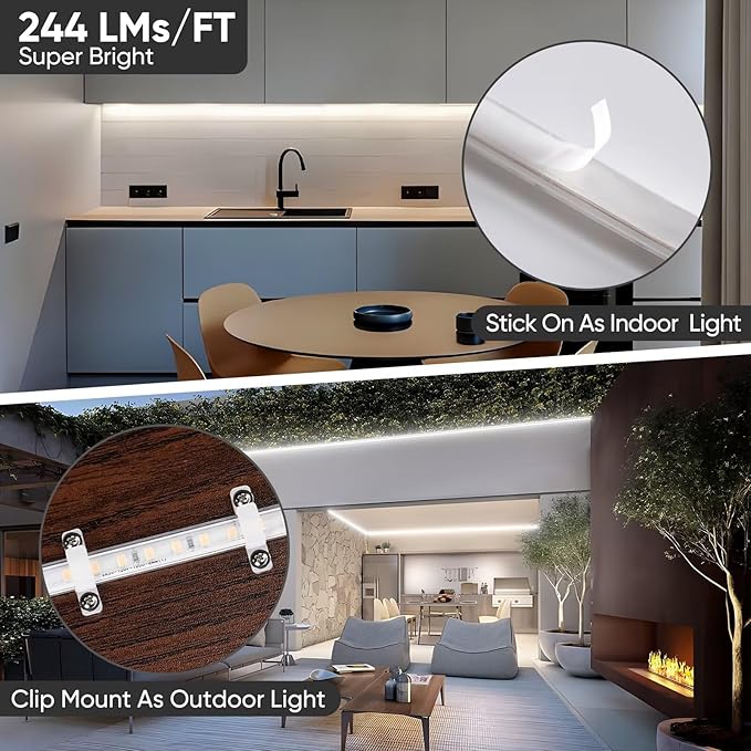 Shine Decor LED Strip Light Super Bright 4000LM, Plug&Play 120V Driverless Easy Wiring, Flicker Free Weatherproof for Outdoor Indoor, Min. 3.9” Cuttable Stickable, 6000K Cool White 16FT ETL Listed