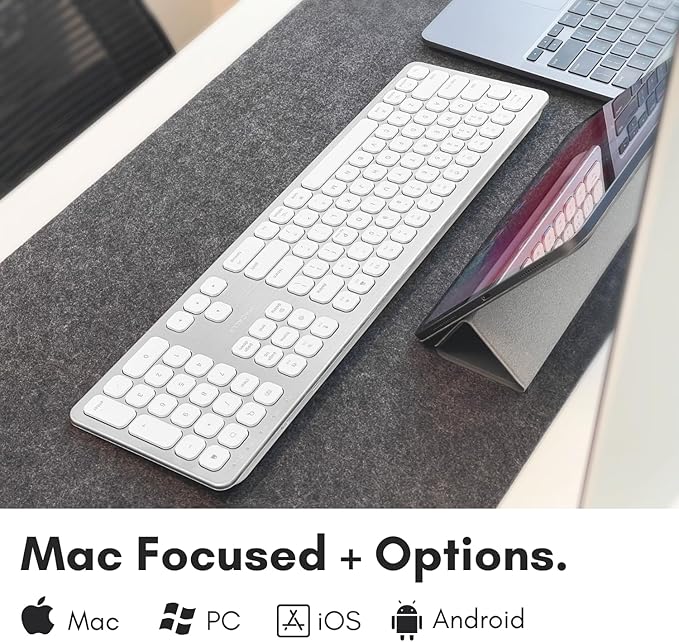 Macally Premium Bluetooth Keyboard for Mac - Compatible Apple Keyboard with Numeric Keypad - Multi Device Wireless for MacBook Pro/Air, Mac mini Pro, iMac, Laptop
