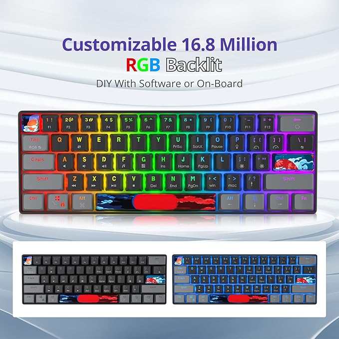 Owpkeenthy 60% Percent Keyboard Mechanical Gaming with Red Switch Wired Ultra Compact RGB Mini Keyboard Backlit for PC Xbox PS4 (Dark/Red Switch)