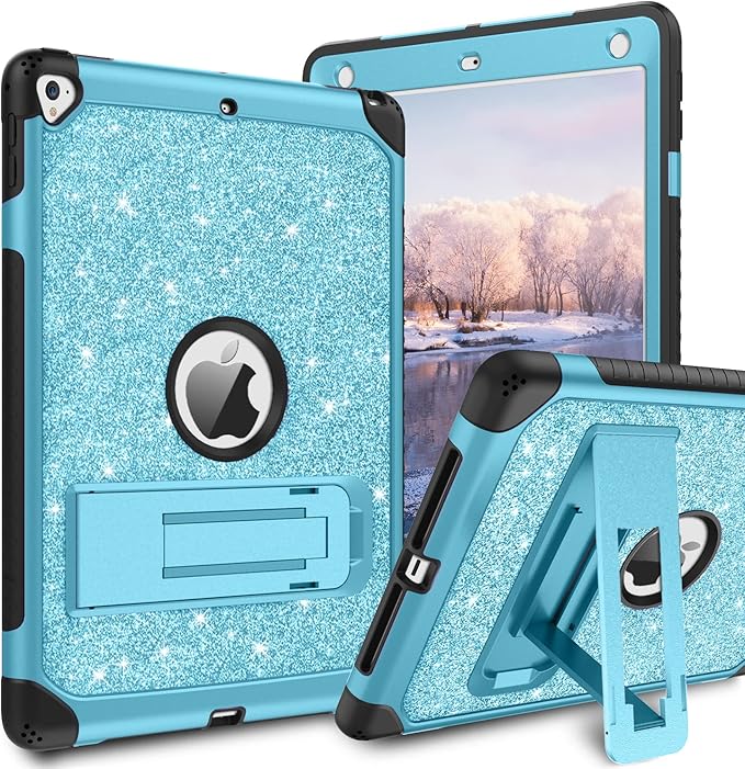 YINLAI Case for iPad 9.7 Inch,iPad 6th 5th Generation Case,iPad air 2 Case with Kickstand Holder Glitter Bling Kid Girl Women Shockproof Protective Cover for iPad 6th 5th Gen/iPad Air 2rd Gen, Blue