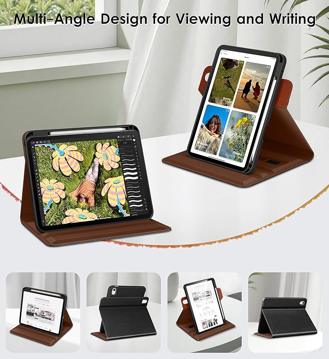 DTTO for iPad Air 11 inch Case M4 / M3 / M2 (2026/2025/2024), iPad Air 5th / 4th Gen (2022/2020), 360 Degree Rotating Premium Leather Folio Stand Cover with Pencil Holder, New Black