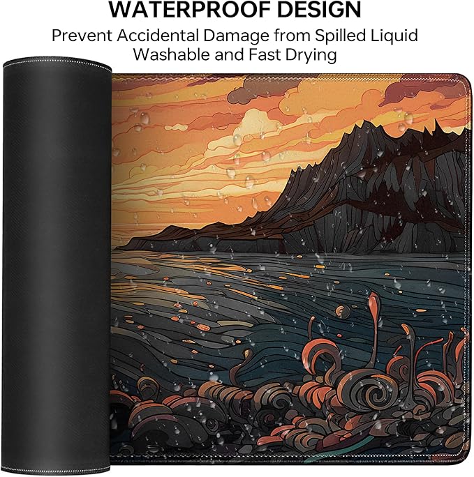 Japanese Sea Waves Large Gaming Mouse Pad,Anime Mouse Pad Gaming Mouse Mat Desk Pad,31.5 x 11.8in Desk Mat Mouse Pads for Desk,Extended Keyboard Pad XL Mousepad with Non-Slip Base and Stitched Edge