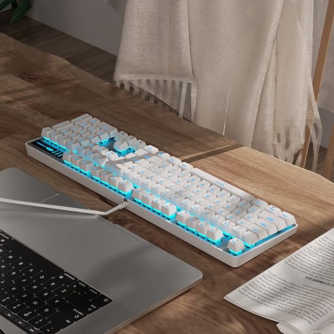 MageGee Mechanical Gaming Keyboard, Wired USB Adjustable Backlight Keyboard, New Mechanical Storm 100% Anti-ghosting Keyboards with Blue Switches for Windows PC/MAC Games (White)