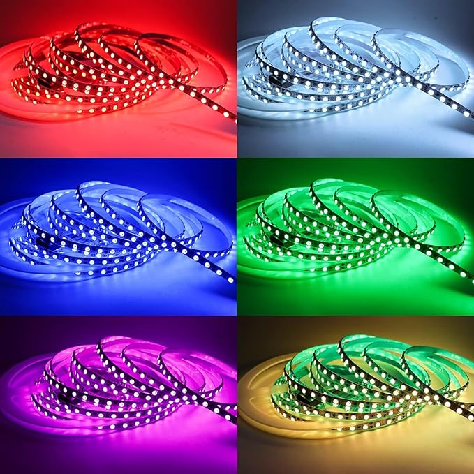 12V RGB LED Strip Lights, 5mm Wide Ultra Narrow 16.4ft Light Strips SMD 3535 IP20 Total 600 LEDs Colour Changing Light Strips for Bedroom, Kitchen, Advertising Decoration
