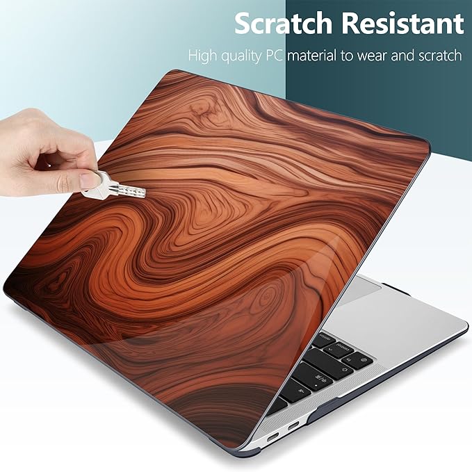 TWOLSKOO for MacBook Air 13.3 inch Case 2021 2020 2019 2018 Release M1 A2337 A2179 A1932 with Touch ID, Plastic Hard Shell Case & Keyboard Cover & Type C Adapter, Wood Grain