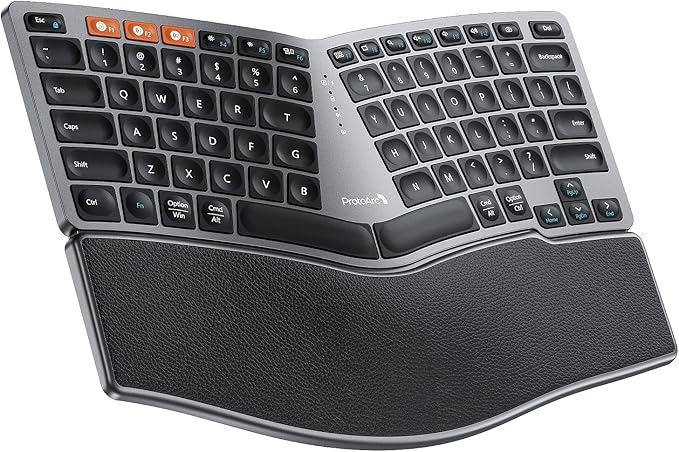 ProtoArc Bluetooth Ergonomic Keyboard, EK04 Mini Compact Wireless Ergonomic Keyboard, Hard Palm Rest, Multi-Device, Split Design, Rechargeable, Compatible with Windows, Mac OS