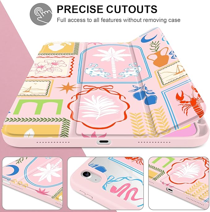 Case for iPad Air 13 inch 2026 M4 2025 M3 2024 M2 Release Slim Lightweight Shockproof Cute Light Pink Cover with Clear Back TPU Edge Pencil Holder Trifold Stand Auto Sleep, Creative Collage
