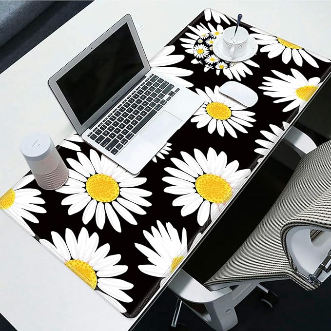 Desk Pad Mat Large Mouse Pad XL Extended Mousepad Gaming with Cute Daisy 31.5" *11.8" Huge Mouse Pads for Computer Laptop Home Office + Cup Coaster