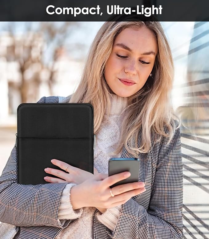 MoKo 9-11 Inch Tablet Sleeve Bag Carrying Case Fits New 11-inch iPad Pro M4/iPadAir M2 2024, Air 5/4/3 10.9"/10.5", Pro 11 M2, 10th 10.9, 9/8th Gen 10.2, Galaxy Tab S8/S9 11", Black