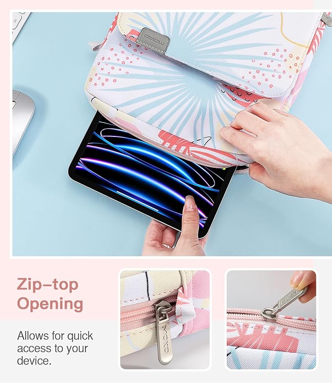 MoKo 13 Inch Tablet Sleeve Bag, Fits with 13 Inch New iPad Pro M5 & Air M4/M3, iPad Pro 12.9 M2&M1,Surface Laptop Go 12.4,Galaxy Tab S8+/S9+ 12.4,Handle Carrying Case with Shoulder Strap,Tropical Leaf