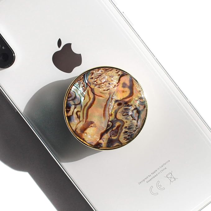 On The Grip Universal Phone Grip & Stand, Genuine Natural Gemstone/Seashell, Strong Adhesive Finger Holder, Collapsible Socket for iPhone, Samsung Galaxy, Kindle and Tablets (Leopard)