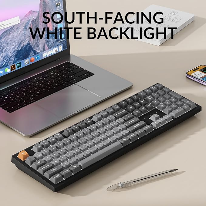 Keychron K10 Max Wireless Custom Mechanical Keyboard, 100% Layout QMK 2.4 GHz Bluetooth White Backlit with Hot-swappable Keychron Super Banana Switch Compatible with Mac Windows Linux