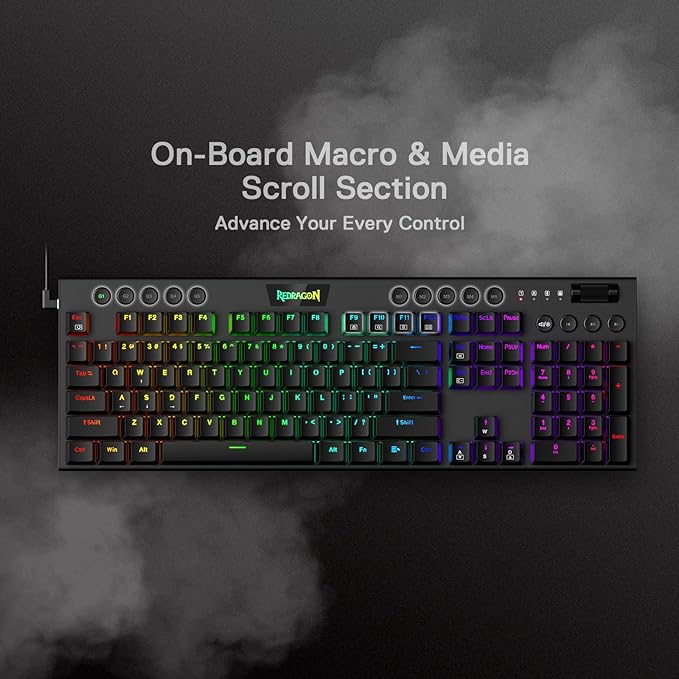 Redragon K619 Horus RGB Mechanical Keyboard, Ultra-Thin Designed Wired Gaming Keyboard w/Low Profile Keycaps, Dedicated Media Control & Linear Red Switch, Pro Software Supported