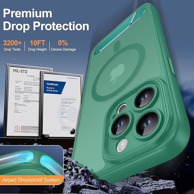 Magnetic Compatible with iPhone 15 Pro Max Case, [Built-in Kickstand][Full Camera Protection][Compatible with MagSafe][Anti-Fingerprint] Shockproof Phone Case for iPhone 15 Pro Max 6.7",Cyan