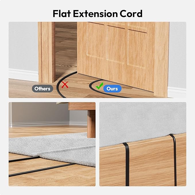 10ft Long Extension Cord Power Strip with USB Ports, NTONPOWER Flat Plug Power Strip with 3 Outlet 4 USB(1 USB C), Wall Mount Charging Station for Home Office, Dorm Room, Travel, ETL Listed, Black