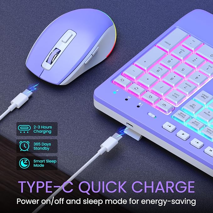 Wireless Keyboard and Mouse Combo- VEILZOR 2.4G Rechargeable Keyboard with Phone Holder, Ergonomic Wrist Rest, 9 RGB Backlit Effects, Silent Keyboard Mouse Set for Windows, Laptop, PC