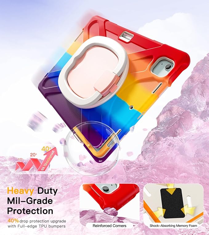 BRAECN for iPad Air 13 Case M4 2026/M3 2025/M2 2024, iPad Pro 12.9 (6th/5th/4th/3rd Gen), Heavy Duty Shockproof Cover with Pencil Holder, Rotating Handle Grip, Kickstand, Shoulder Strap, Colorful Red