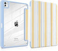 Case for iPad Pro 13 Inch (M5 2025 M4 2024) – [Built-in Pencil Holder], Shockproof & Stylish, Clear Hard Back + Soft TPU Edge, Magnetic Trifold Stand, Auto Wake/Sleep, Watercolor Stripes