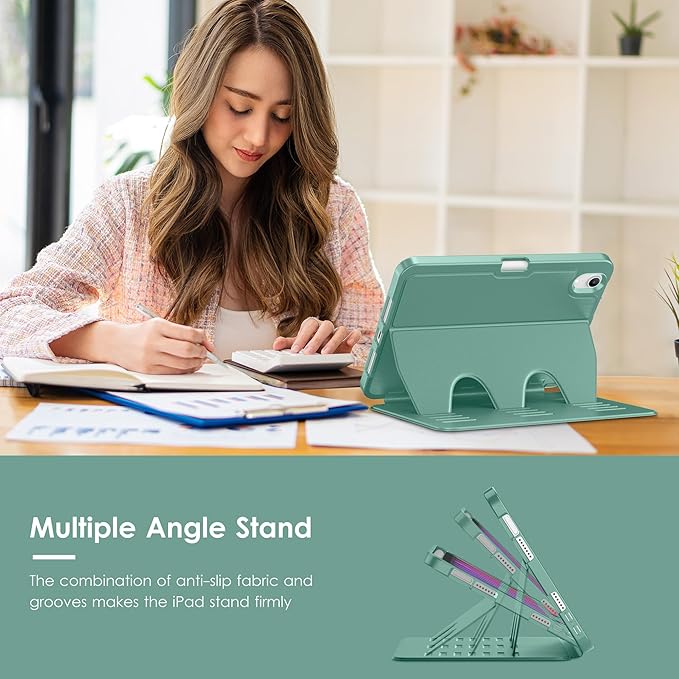 VIKESI Case for iPad mini 7 (A17 Pro) and iPad mini 6,Multiple Angles Magnetic Stand Cover,Shockproof Soft Back,Pencil Holder,and Auto Sleep/Wake,Forest Green
