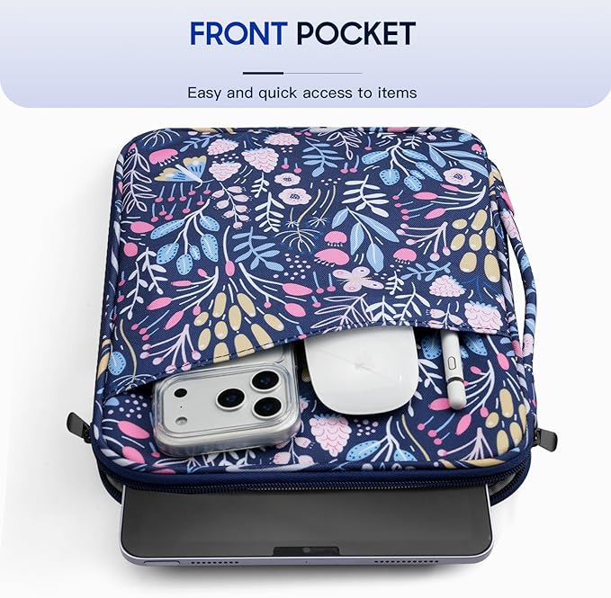 TiMOVO 9-11" Tablet Sleeve Bag for iPad 11-inch A16 2025, iPad 10.9"/10.2"| Air 11 Inch/5th/4th Gen. 10.9", Galaxy Tab A9+/A11Plus 11", Protective Bag with Pockets, Colorful Flower