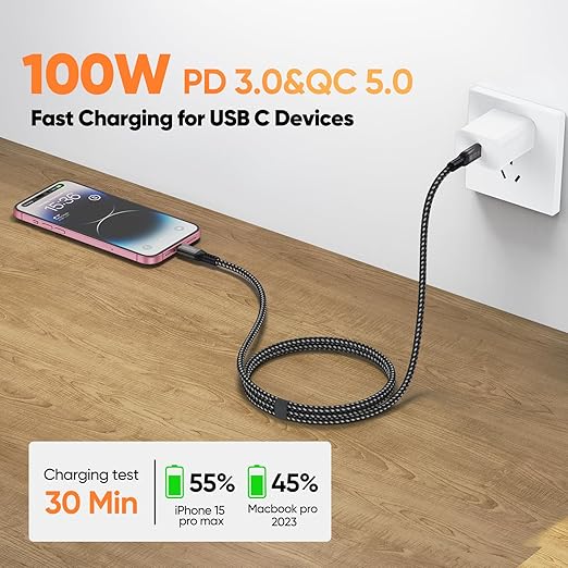 USB C Monitor Video Cable 3Ft, 4K@60Hz Display/20Gbps Data Transfer/100W Fast Charging USB Type C Cord USBC 3.2 Gen 2 for Monitor Docking Station Laptop Phones and More