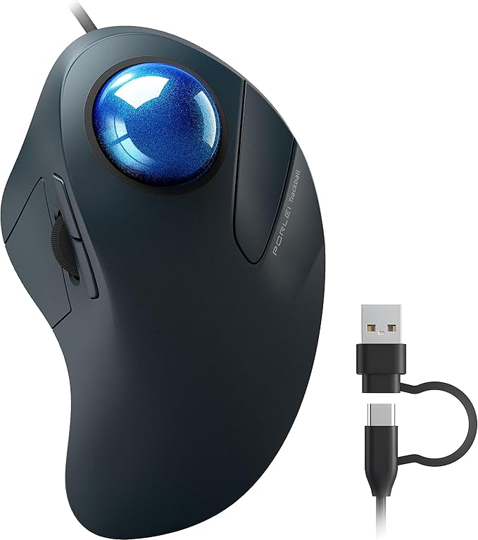 Wired Trackball Mouse for Large Hands, Ergonomic Design Reduces Wrist & Muscle Strain, Precision Tracking with Easy Index Finger Control, Compatible with PC, Laptop, Windows, Mac, Blue