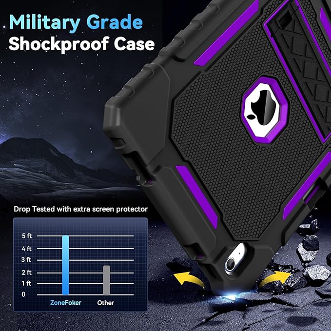 Grifobes for iPad A16 Case 11th Generation 11 inch 2025 / iPad 10th Generation Case 10.9 inch 2022, Heavy Duty Military Grade Shockproof Cover with Pencil Holder for i Pad 11/10 (Black+Purple)