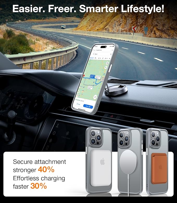 TORRAS Magnetic Shockproof Compatible with iPhone 15 Pro Case, [Military-Grade Drop Tested] [Compatible with MagSafe] Translucent Slim Protective, PC & TPU, Anti-Fingerprint Guardian Mag 2023, Grey
