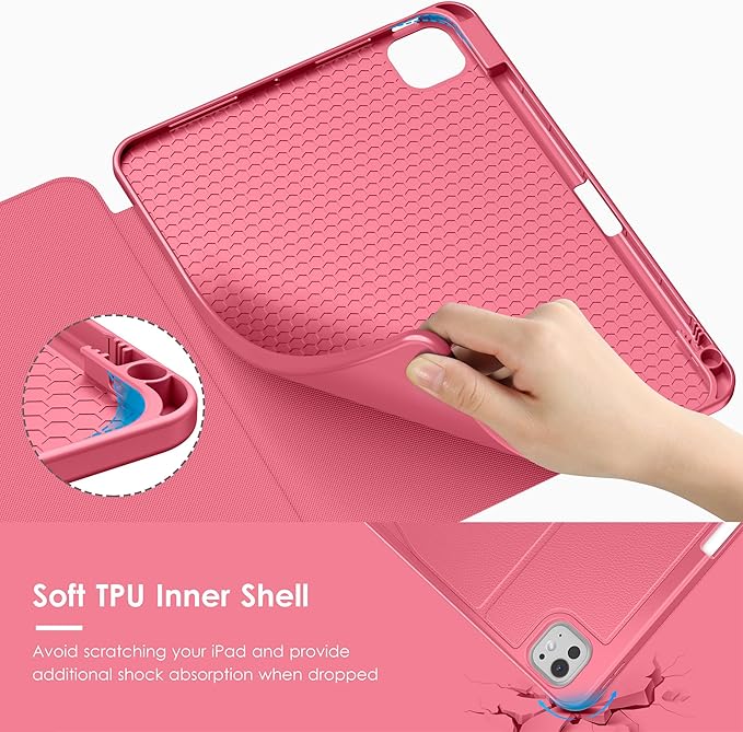 VIKESI Case for iPad Pro 11 inch (M5/M4) 2025/2024,Multiple Angles Stand Cover,Soft Back,Pencil Holder,and Auto Sleep/Wake,Watermelon