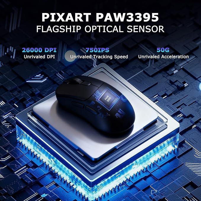 AJ179PRO PAW3395 26000 DPI Gaming Mouse, 8000Hz Polling Rate, 58g Ultra-Light, Tri-Mode (2.4G/Wired/Bluetooth 5.2), Magnetic RGB Charging Dock, Ergonomic Right-Hand Design, Black