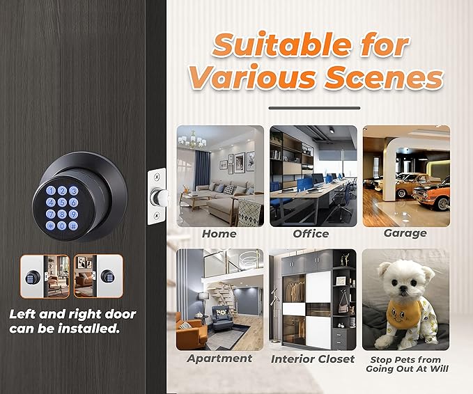 Keyless Entry Door Lock with Handle, Keypad Door Knob, Auto Lock, Waterproof Electronic Black Door Knob, for Home, Office, Hotel(YL-98-black-2pc)…