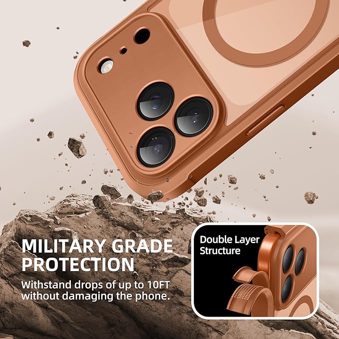 BERFY for iPhone 17 Pro Case, Compatible with MagSafe, Built-in Glass Screen Protector, Camera Protection, Shockproof Full Body Phone case 6.3", Clear Dark Orange