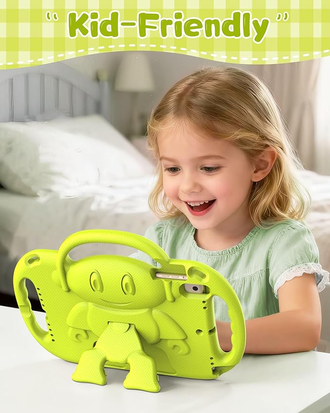 Kids Case for iPad 5th/6th Generation (9.7 inch, 2017/2018) & iPad Air 1/2 9.7" & Pro 9.7, Durable Shockproof Lightweight Kids Cover with Shoulder Strap/Handle/Kickstand, Light Yellow