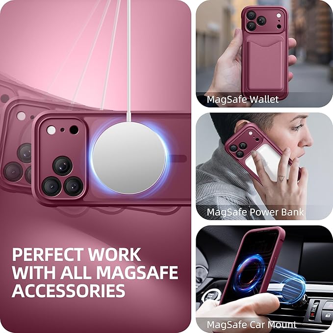 BERFY for iPhone 17 Pro Max Case, Compatible with MagSafe, Built-in Privacy Screen Protector, Camera Protection, Shockproof Full Body Phone Case 6.9", Translucent Deep Red