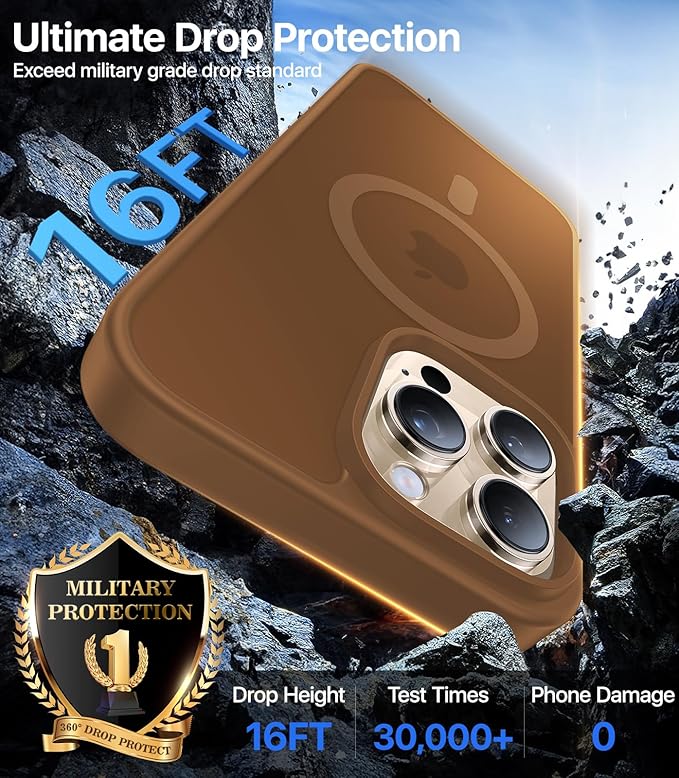 Magnetic for iPhone 15 Pro Max Case[Compatible with MagSafe][Military-Grade Drop Protection][Anti-Yellowing]Shockproof Protective Translucent Matte Cover for iPhone 15 Pro Max Phone Case,Brown