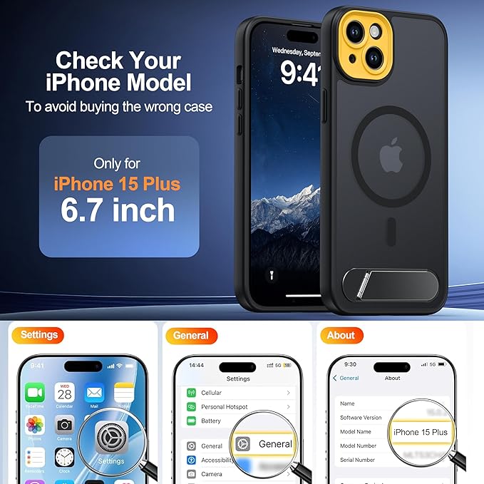 Magnetic Compatible with iPhone 15 Plus Case, [Built-in Kickstand][Full Camera Protection][Compatible with MagSafe][Anti-Fingerprint] Shockproof Phone Case for iPhone 15 Plus 6.7"