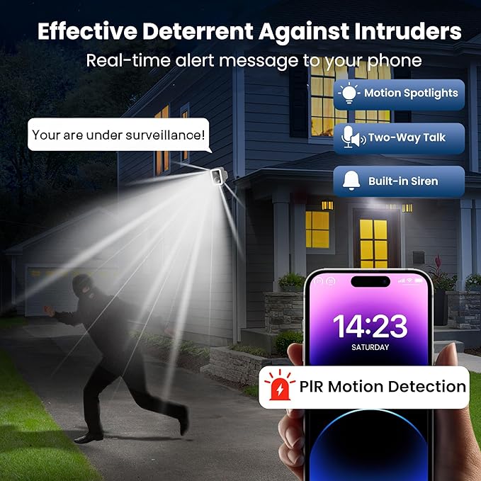 【2 Pack】Security Cameras Wireless Outdoor, No Subscription Outdoor Cameras Wireless for Home Security, Integrated Spotlight & Siren, Human Motion Detection, Support 5G & 2.4GHz WiFi, IP66 Weatherproof