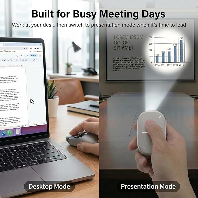 Wireless Productivity Mouse for Meetings & Presentations, Detachable Air Mouse with Recording, Transcription & Meeting Summaries, Bluetooth Computer Mouse for Desk Work & Follow-Up, Silver