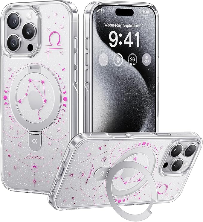 CASEKOO Libra [Zodiac Collection] for iPhone 16 Pro Case with Magnetic Ring Stand [Compatible with MagSafe] [Military-Grade Protection] Fashion Clear Back Design, Soft Edge