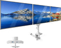 Mount-It! Triple Monitor Mount, 3 Monitor Desk Mount, Gas Spring Arms, Fits 13–27" Screens, VESA 75 & 100, Clamp or Grommet, USB-A & USB-C, White