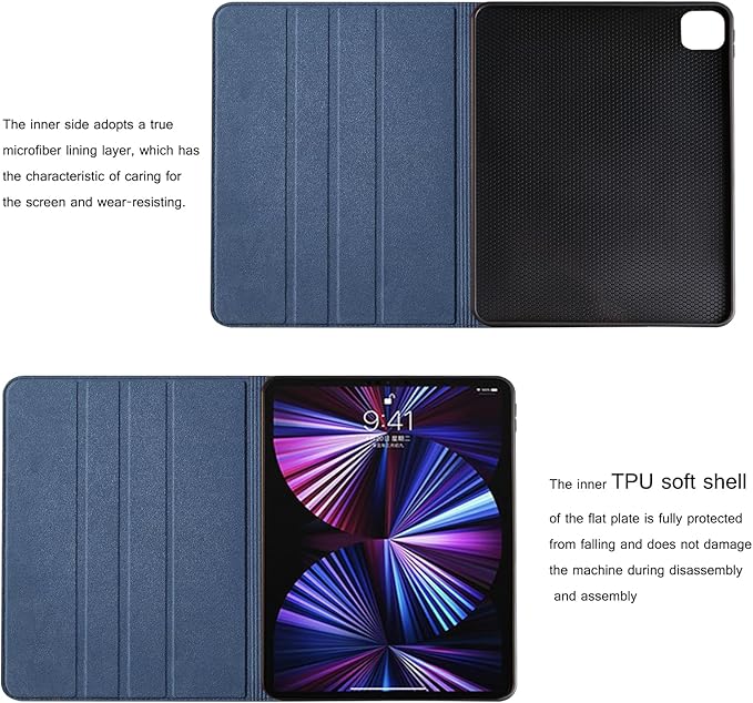 for Ipad Pro 12.9 inch Case 1st/2nd Gen 2015/2017 Old Model Genuine Leather Cover Protective Shell,Auto Wake/Sleep.Blue