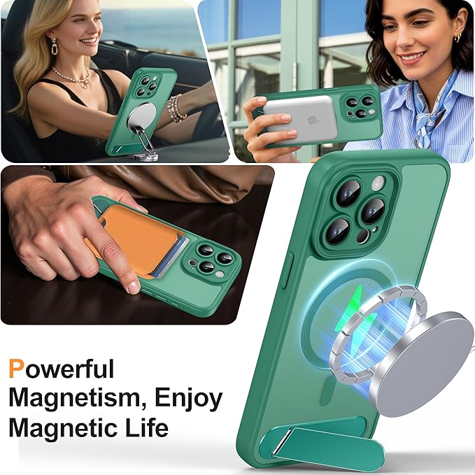 Magnetic Compatible with iPhone 15 Pro Max Case, [Built-in Kickstand][Full Camera Protection][Compatible with MagSafe][Anti-Fingerprint] Shockproof Phone Case for iPhone 15 Pro Max 6.7",Cyan