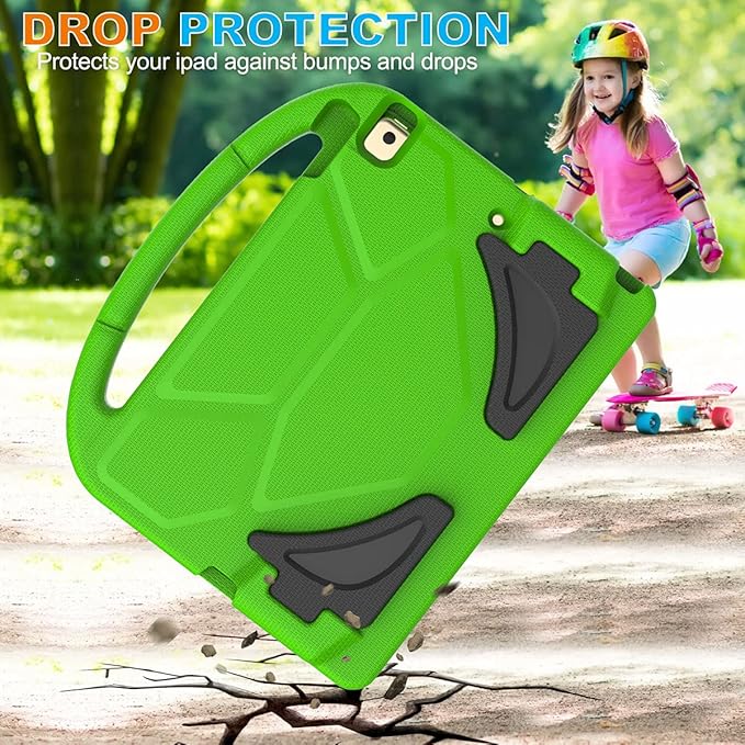 Kids Case for iPad 10.2 & 10.5, iPad 9th/8th/7th Generation 10.2" 2021 2020 2019 Case with Screen Protector, iPad Air 3rd Gen/Pro 10.5 inch Protective Cover with Handle Stand, Green