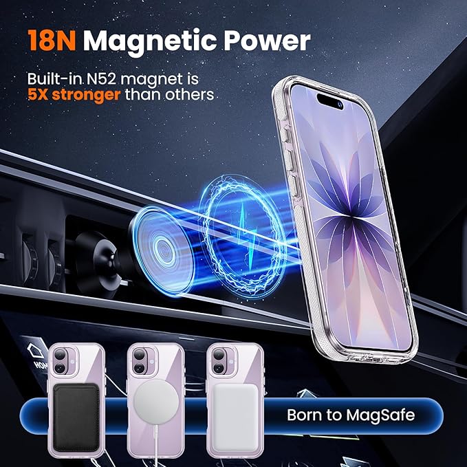toushion 3 in 1 for iPhone 17 Case Clear Bumper,Fits MagSafe, Yellowing-Resistant Acrylic Back, Shockproof Guard Corners, Military-Grade Protection for Phone Cover 6.3 inch