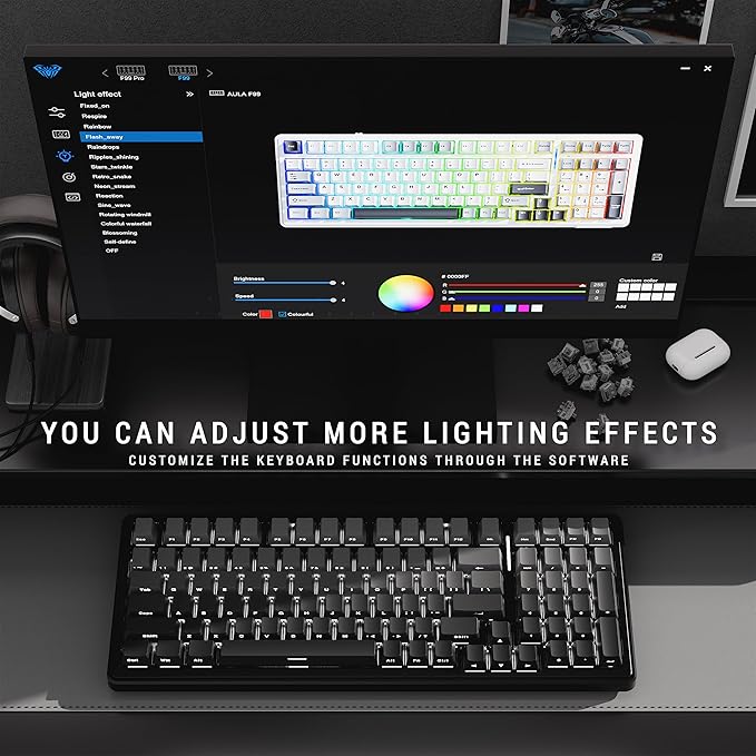 x Aula F99 99% Mechanical Gaming Keyboard – Wireless Bluetooth, 2.4Ghz RF, USB-C Wired Keyboard with RGB Backlit, Hot-Swappable Pre-lubed Linear Switches, PBT Keycaps, Numpad, Volume Knob