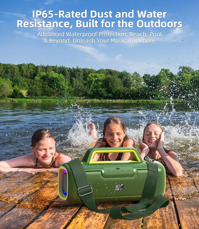 Portable Bluetooth Speaker 140W, Loud Wireless Speaker with 2 Subwoofers & Bass Boost, IP65 Waterproof Outdoor, 12000mAh Battery 24H Playtime, RGB Lights, TF/AUX/Mic Input for Home, Party, Outdoor